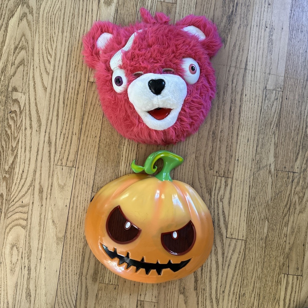 Fortnite Cuddle Team Leader Pink Bear & Punk Pumpkin Mask Jack Spirit Halloween